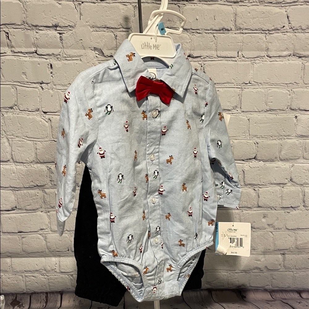 Little Me denim shirt with Red Bow Tie, black corduroy pants NWT Size 6 month